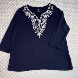 Talbots Split Neck Tunic With Embroidered Yoke